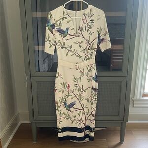 Ted Baker Cream Dress with Bird and Floral Design